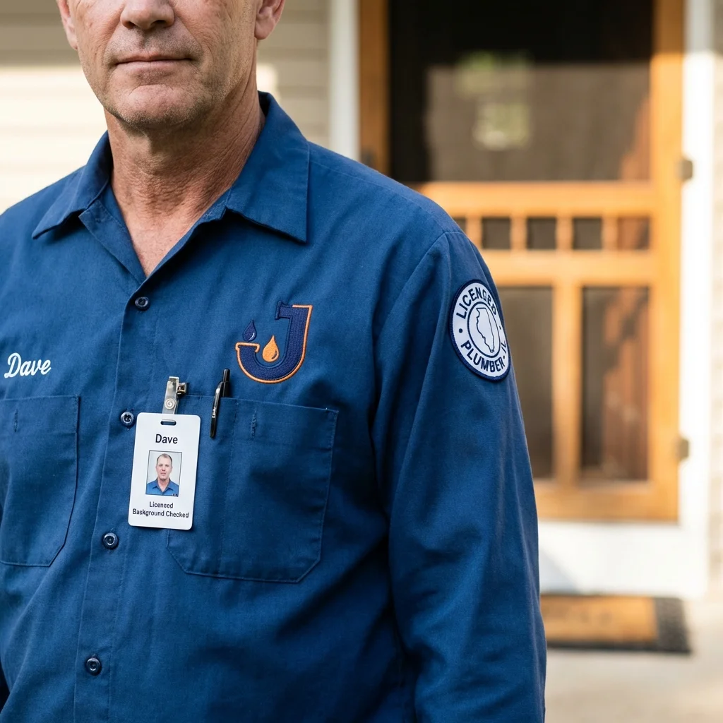 Licensed plumber showing ID badge in Farmington, MO